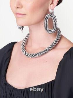 New Carolina Herrera Crystal Embellished Chunky Necklace Silver 2023 One Size