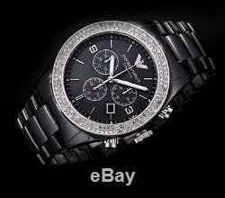 New Emporio Armani Ladies Black Ceramica Crystals Watch Ar1455 2 Year Warranty