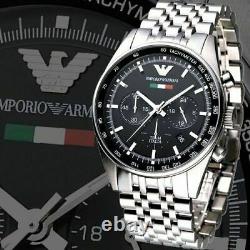 New Genuine Emporio Armani Ar5983 Tazio Black Dial Stainless Steel Mens Watch