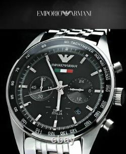 New Genuine Emporio Armani Ar5983 Tazio Black Dial Stainless Steel Mens Watch