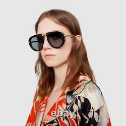 New Gucci GG0307S Black Aviator Foldable Sunglasses Women Men Crystals Pilot