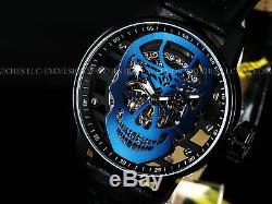 New Invicta 48mm Skeletal Blue Skull TY2807 Mechanical S1 Rally Leather SS Watch