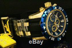 New Invicta Men's Pro Diver 50 MM Chrono 18K Gold Plated Blue Dial SS Poly Watch