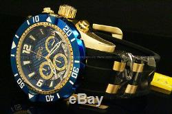 New Invicta Men's Pro Diver 50 MM Chrono 18K Gold Plated Blue Dial SS Poly Watch