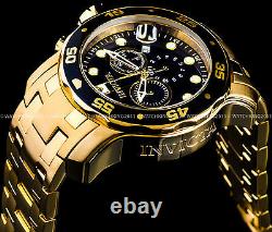 New Invicta Pro Diver Scuba 18K Gold Plated Blue Dial Chrono S. S Bracelet Watch