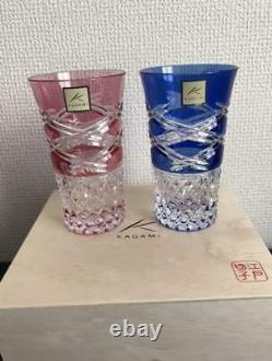 New Kagami Crystal Edo Kiriko Pair Slim Glass