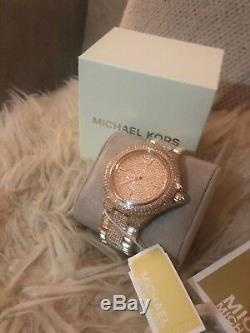 New Michael Kors MK5862 Camille Glitz Rose Gold Pave Crystal Round Women's Watch