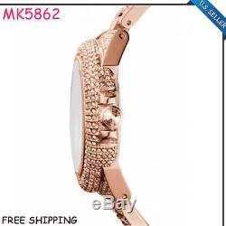 New Michael Kors MK5862 Camille Glitz Rose Gold Pave Crystal Round Women's Watch
