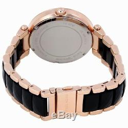 New Michael Kors MK6414 Women Parker Rose Gold Tone Black Acetate Bracelet Watch