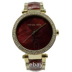 New Michael Kors MK6427 39mm Parker Red Chronograph and Gold Women's Watch