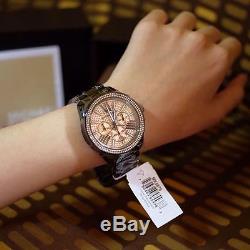 New Michael Kors Mk5879 Wren Pave Rose Crystal Ladies Chronograph Watch Uk