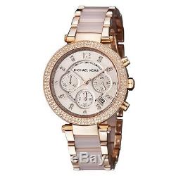 New Michael Kors Parker MK5896 Blush Rose Gold Chronograph Women's Crystal Watch