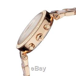 New Michael Kors Parker MK5896 Blush Rose Gold Chronograph Women's Crystal Watch