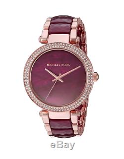 New Michael Kors Parker Rose Gold Plum Acetate Women's Crystal Watch MK6412