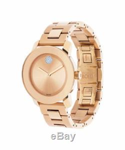 New Movado Bold 3600086 Rose Gold Stainless Steel Crystal Dot 36mm Ladies Watch