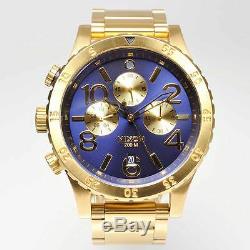 New NIXON Mens Watch 48-20 CHRONO Gold Blue Sunray A486-1922 A4861922