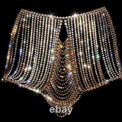 New Sexy Multi-layer Skirt and Top Set Bra Thong Crystal Body Chain Jewelry Set