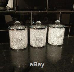 New Tea Coffee Sugar Canister Set Storage Jar with Swarovski Crystals Elements