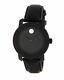 New Women's Movado (3600483) Bold Black Leather Strap Crystal Watch