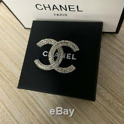 Nib- Chanel Crystal CC Logo Brooch Classic Silver Pin