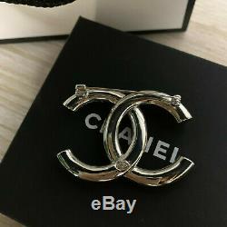 Nib- Chanel Crystal CC Logo Brooch Classic Silver Pin
