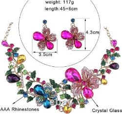 Orikycely Sunvy Noble Diamond Crystal Flower Chain Choker Collar Necklace Earrin