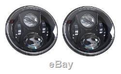 PAIR LED Headlights BLACK CRYSTAL 7 lights Headlamps for Land Rover Defender