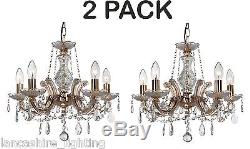 Pack of 2 Marie Therese Glass Crystal LED Chandelier Light Polished Brass