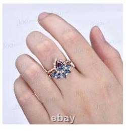 Pear Shaped Halo Solitaire Alexandrite Ring Christmas Color Changing Gemstone