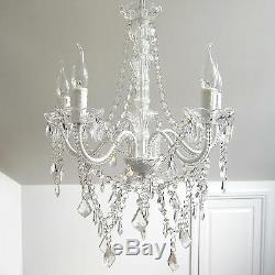 Provincial Vintage Chandelier 5 Light French White Clear Crystals Glass Post New