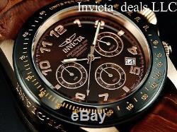 RARE Invicta Mens Speedway Chronograph Brown Sunray Dial Rose Tone Leather Watch