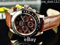 RARE Invicta Mens Speedway Chronograph Brown Sunray Dial Rose Tone Leather Watch