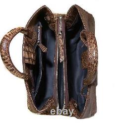 Raviani Western Satchel Bag In Brown Crocodile Embossed & Brown Calfskin Leather