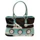 Raviani Western Satchel Bag In Brown & white Calfskin Leather & Crystals Concho