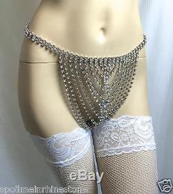 Rhinestone lingerie crystal chain bra panties jewelry burlesque bridal 2 pc Set