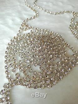 Rhinestone lingerie crystal chain bra panties jewelry burlesque bridal 2 pc Set