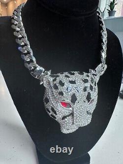 Roberto Cavalli NWT Women's Metallic Tiger Necklace Panther Swarovski Crystals