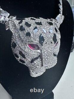 Roberto Cavalli NWT Women's Metallic Tiger Necklace Panther Swarovski Crystals