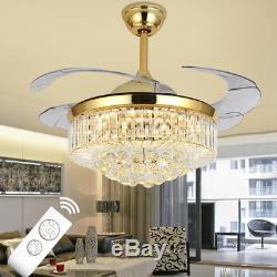 Rose Gold LED Crystal Ceiling Invisible Fan Light Lamp Luxury Chandelier 42
