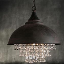 Rustic Industrial Crystal Pendant Light Loft Vintage Chandelier Ceiling Lamp