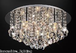 SALE Flush Ceiling Light In Chrome With Stunning Crystal Ball Droplets 5xLED