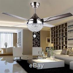 SaleBest Deal44 Stainless Steel Crystal Ceiling Fan Light LED Pendant Lamp
