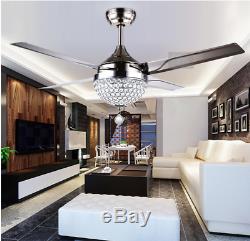 SaleBest Deal44 Stainless Steel Crystal Ceiling Fan Light LED Pendant Lamp