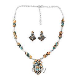 Santa Fe Style 925 Silver Turquoise Dangle Earrings Crystal Necklace Set Ct 7.3