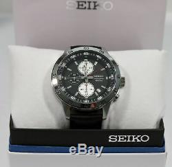 Seiko Chronograph Black Dial Stainless Steel Leather Strap Men's Watch SKS649P1