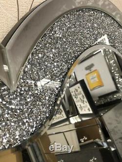 Sparkly Silver Crushed Diamante Crystals Heart Shape Wall Mirror 90 x 70 (cm)