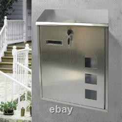 Stainless Steel Wall Mounted Mail Letter Post Box Outdoor Metal Lockable Mailbox