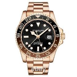 Stuhrling Aqua-Diver 3965 Swiss Quartz Men's Rose Gold Bracelet Black Dial Watch