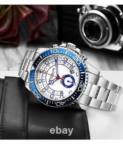 Stuhrling Men's Chronograph Diver White Dial Blue Bezel Silver Bracelet Watch