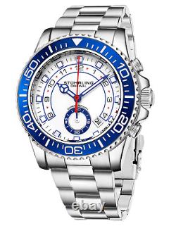 Stuhrling Men's Chronograph Diver White Dial Blue Bezel Silver Bracelet Watch